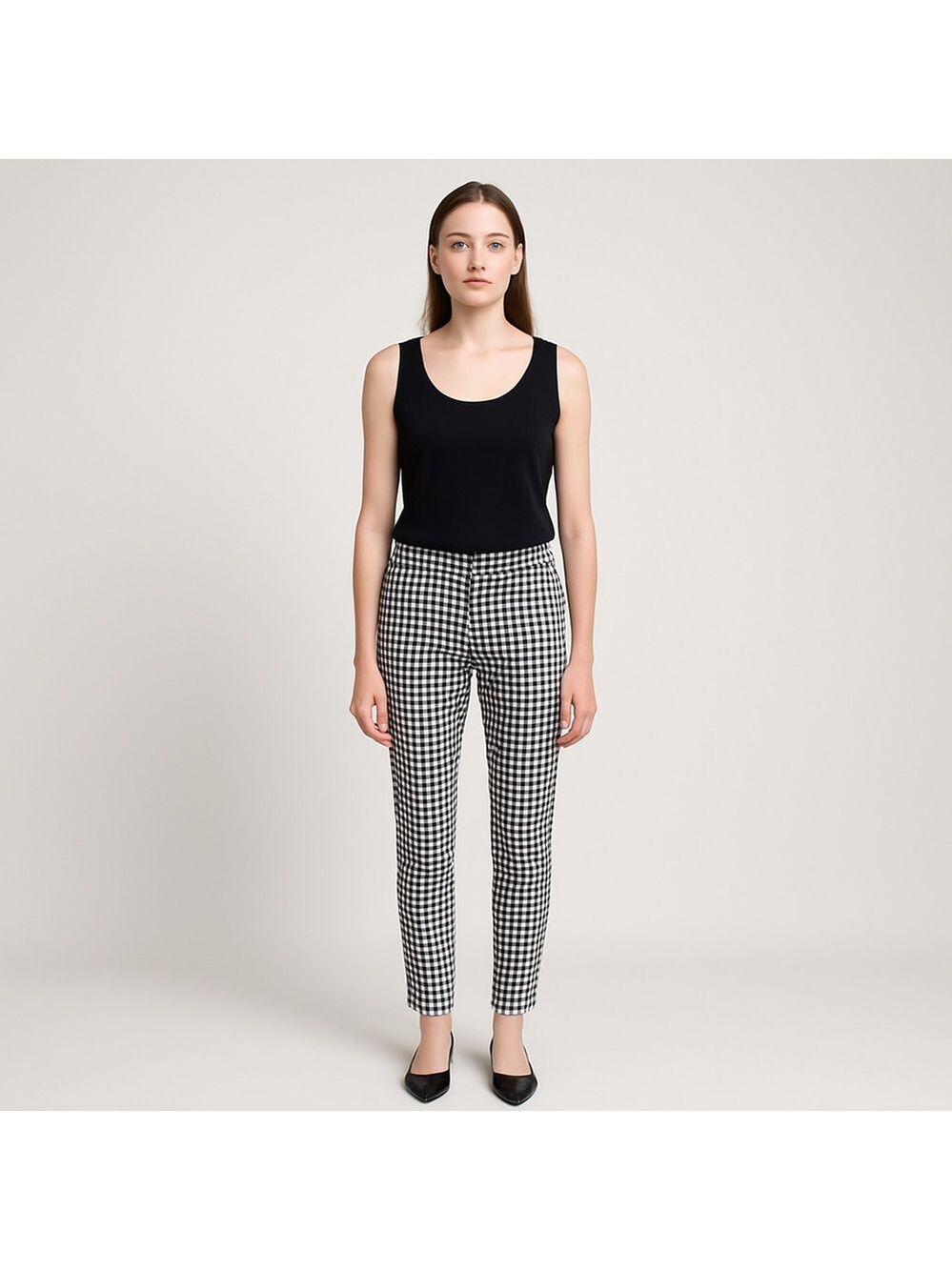 Zara Basic Gingham Trousers Black and White Size Small